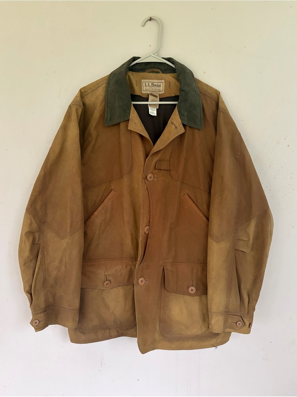 Vintage L.L.Bean Men's Waxed Upland Hunting Field Jacket Brown/Green Button L